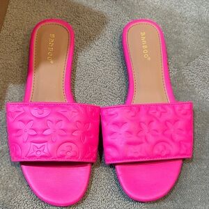 Bamboo Women's Bright Pink Embossed Sandals